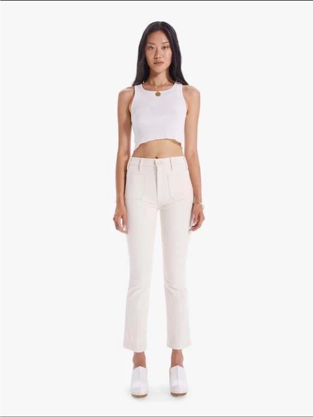 Mother Superior Hustler Patch Pocket Flood Jeans 31 Act Natural White Denim 70s
